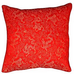Chinese Dragons Silky Red Cushion Cover.