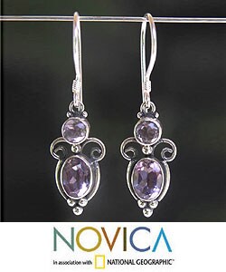 Silver and Amethyst 'Crown Princess' Earrings (Indonesia)
