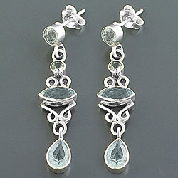 Sterling Silver Blue Topaz Dangle Earrings (India)