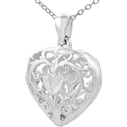 Sterling Silver Filigree Cutout Heart Necklace