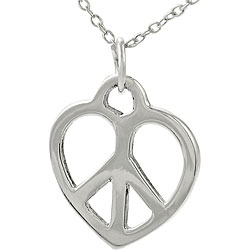 Sterling Silver Heart Peace Sign Necklace