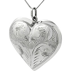 Sterling Silver Etched Puffed Heart Necklace