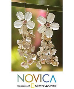 Silver 'Peach Blossoms' Pearl and Quartz Earrings (Thailand)