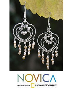 Sterling Silver 'Rose Romance' Pearl Earrings (Indonesia)