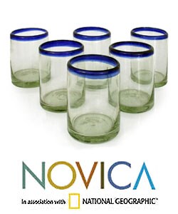Set of 6 'Cobalt Rings' Glass Tumblers (Mexico)