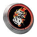 Neon Clock with Flaming Dice Design