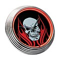 Neon Clock with Flaming Skull Design