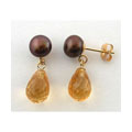 DaVonna Citrine and Brown FW Pearl Drop Earrings