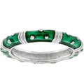 Silvertone Green Enamel Tribal Design Ring