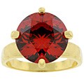 Goldtone Round Red Cubic Zirconia Solitaire Ring