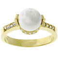 Goldtone White Pearl Cubic Zirconia Ring