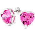 Silvertone Pink Heart Cubic Zirconia Stud Earrings