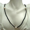 DaVonna Black Onyx and Cultured Freshwater Pearl Necklace