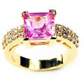 Simon Frank 14k Yellow Gold Overlay Pink CZ Solitaire Ring