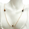 DaVonna Sterling Silver FW Pearl and Tiger's Eye 36-inch Necklace (5 mm)