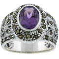 Glitzy Rocks Sterling Silver Marcasite and Genuine Amethyst Ring