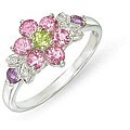 14k Gold Multi-gemstone Flower Diamond Accent Ring