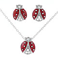Sterling Silver CZ Ladybug Necklace and Earring Set