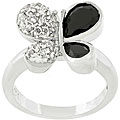 Silvertone CZ and Onyx Butterfly Ring
