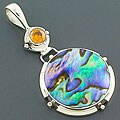 Sterling Silver Rainbow Abalone and Citrine Pendant (Indonesia)