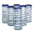 Set of 6 'Cobalt Spiral' Highball Glasses (Mexico)