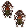 Iron and Ceramic 'Maya Masks' Wall Adornment Pair (Mexico)