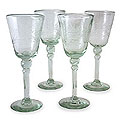 Set of 4 Etched 'Crystal Flowers' Wine Glasses (Mexico)