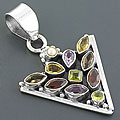 Sterling Silver Multi-gemstone Triangle Pendant (India)