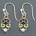 Sterling Silver Multi-gemstone Dangle Earrings (3 mm) (India)