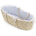 Natural Moses Basket with Blue Gingham Bedding