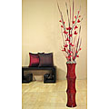 Cherry Mango Wood Scalloped Floor Vase and Flowers