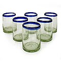 Set of 6 'Cobalt Rings' Glass Tumblers (Mexico)