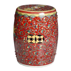 Low Price Handmade Rose Red Floral Chinese Porcelain Garden Stool (China)