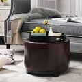 Safavieh Round Brown Cordovan Ottoman with Storage Tray