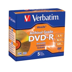 Verbatim DVD-R 4.7GB 16X UltraLife Gold Archival Grade with Branded S