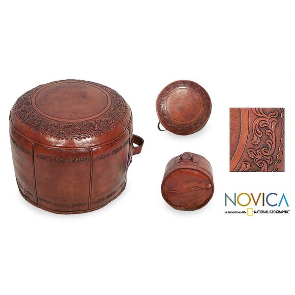 'Spanish Elegance' Tooled Leather Ottoman (Peru) Overstock Shopping