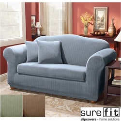 Sure Fit Polyester Spandex Stretch Stripe 2-Piece Sofa Slipcover-Image