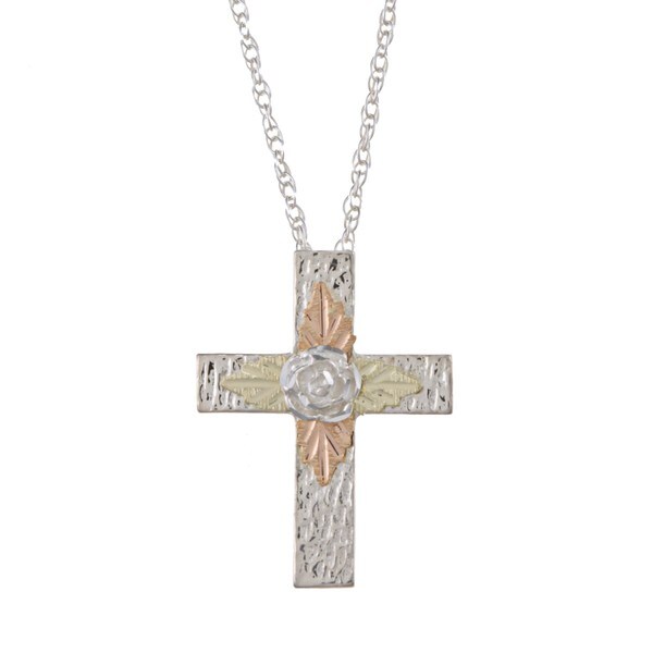 Black Hills Gold on Silver Cross Necklace with Rose Detail Black Hills Gold Black Hills Gold Necklaces