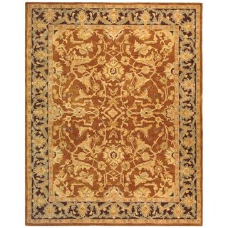 --->  Old World Hand-spun Brown Gold/ Plum Wool Rug (9'6 x 13'6)