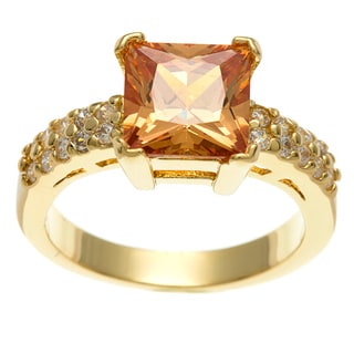 Simon Frank 14k Yellow Gold Overlay Champagne Emerald-cut Ring