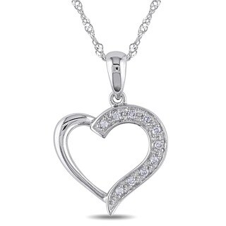 Miadora 14k White Gold Diamond Heart Necklace and Gift Box