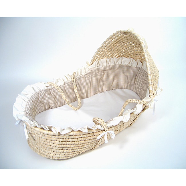 Natural Moses Basket with Beige Gingham Bedding 11276530 Overstock