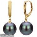 DaVonna 14k Yellow Gold Black Cultured Pearl Drop Earrings (9-9.5 mm)