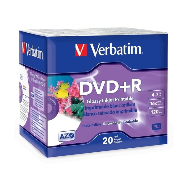 Verbatim DVD+R 4.7GB 16X White Glossy Inkjet Printable with Branded H