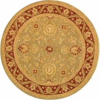 Handmade Kashan Green/ Red Wool Rug (4' Round)