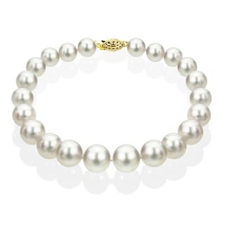 DaVonna 14k Gold White Akoya Cultured Pearl Bracelet (6.5-7 mm)(Set of 3)