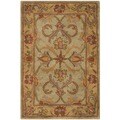 Handmade Heritage Kermansha Green/ Gold Wool Rug (2' x 3')