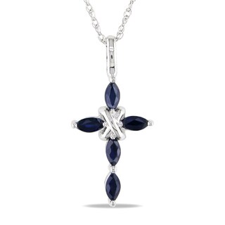 Miadora 10k White Gold Blue Sapphire Cross Necklace