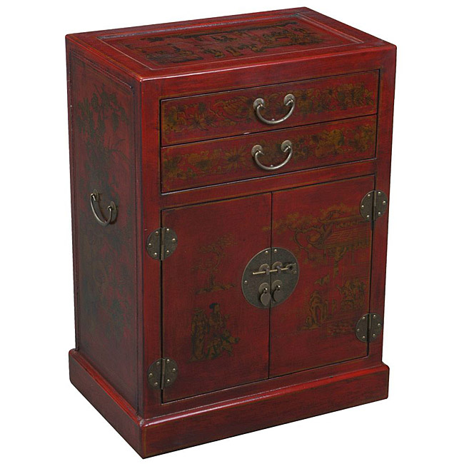 Handpainted Oriental Red Leather Wine Bar Overstock Shopping