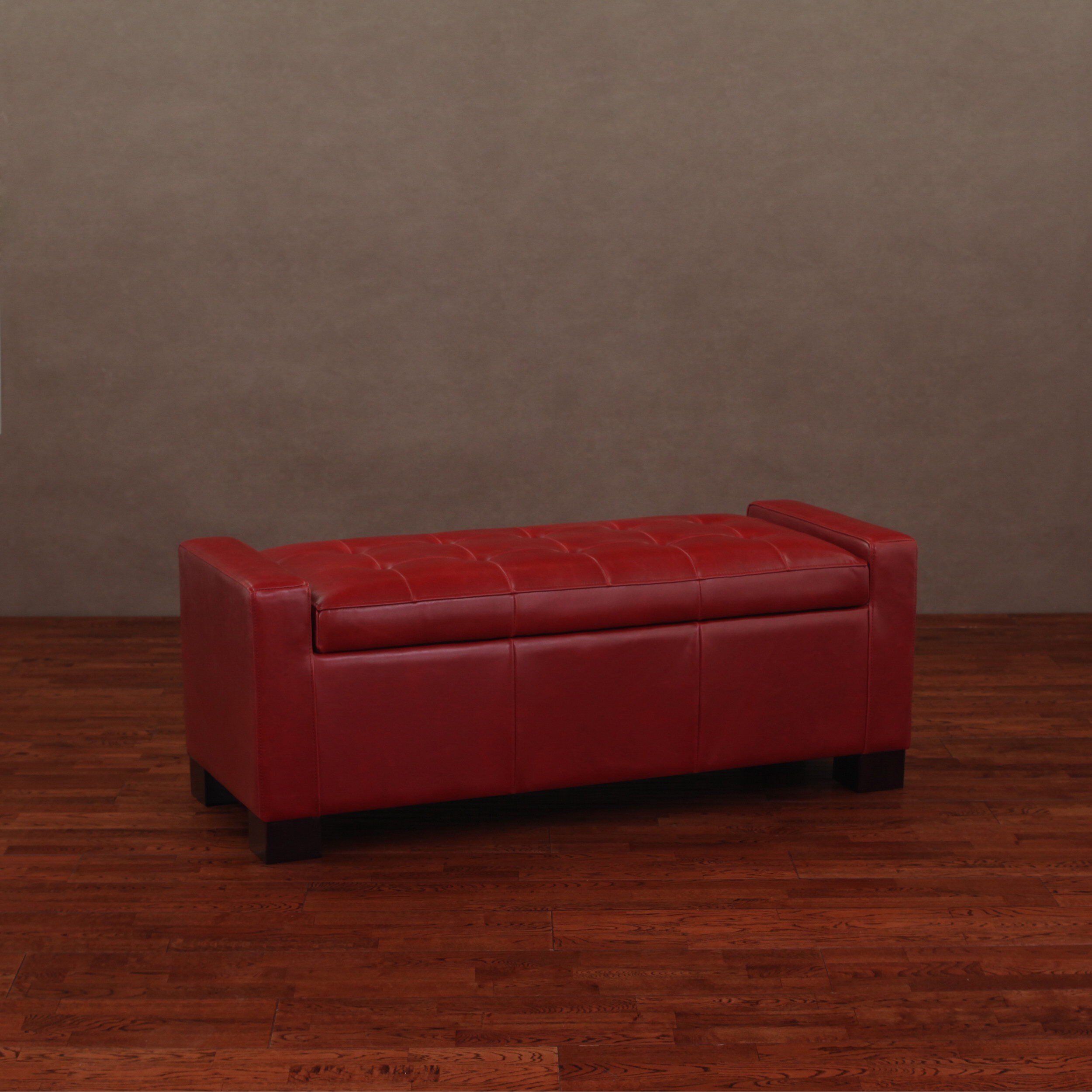 Tufted Burnt Red Leather Storage Bench Overstock Shopping Great Deals on Benches